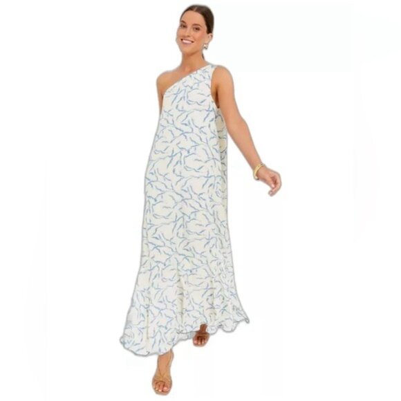 Hyacinth House NEW Ivory Blue Coral One Shoulder Sybil Maxi Dress Size XXL - Picture 2 of 10